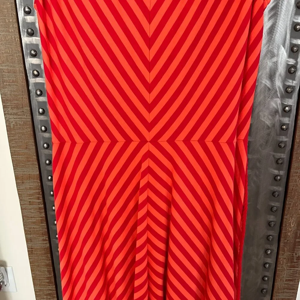 NWOT Lands' End Coral Bliss Chevron Stripe V-Neck Shirred Shoulder Dress - Picture 7 of 13